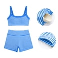 thumbnail image 2 of BODOAO Women's Workout Set 2 Piece Square Neck Striped Crop Tank Top High Waisted Biker Shorts Athletic Yoga Gym Fitness Outfit Stretchy Activewear Summer Training Clothes Blue L, 2 of 5
