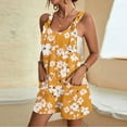 thumbnail image 2 of Women Summer Romper Casual Elegant Flowers Print Tank Top Short Jumpsuit with Pocket Zip Back Tie Knot Front Loose Outfits, Yellow, XXXL, 2 of 5