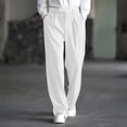 thumbnail image 2 of RYDCOT Men's Pleated Baggy Dress Pants High Waisted Straight Leg Pants Casual Work Trousers with Pockets Slacks for Men White, 2 of 9