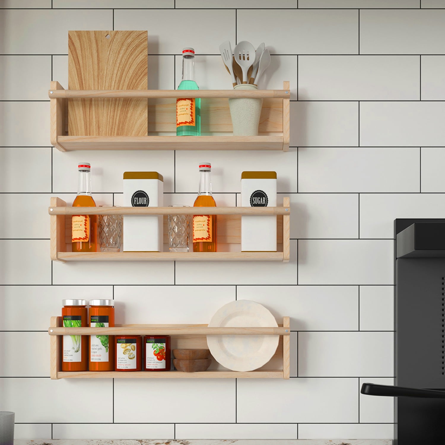 Natural Wood Hanging Bookshelf 24 Inch Wall Mount Nursery Shelves Baby