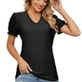 thumbnail image 1 of Birdeem Womens V- Neck Solid Color Lace Panel Cut-Out Short Sleeve Short Tops, 1 of 8