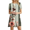 thumbnail image 2 of Offre Hebdomadaire d'Été Iumwxz Robes à Col Rond à Manches Courtes pour Femme Tendance Ligne A Décontractée Plissée Robe Courte Robe à Motif Floral Robes d'Été Robes Tendance pour Fête de Vacances, 2 of 7