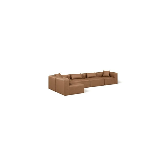 Meridian Furniture Cube Brown Vegan Leather 5-Pc. L-Shaped Modular Sectional