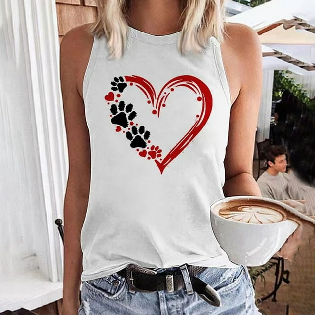 LSLJS Womens Crew Neck Tank Tops Women Floral Printing Tank Fit Round-Neck Sleeveless Block Shirts Tunic Tee Tops