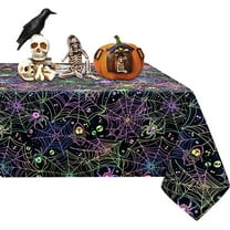 Halloween Tablecloth, Blacklight Spider Web Table Cloth, Spider Skull UV Reactive Tablecloths Waterproof Spillproof Scary Themed Tablecover for Dinner Party Decoration, Rectangle 60x120 Inch