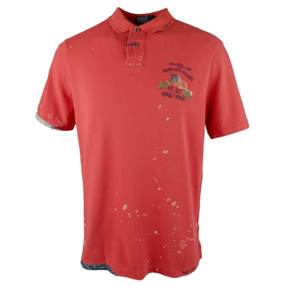 Men's Distressed Classic Painted Patched RL Polo Shirt Large