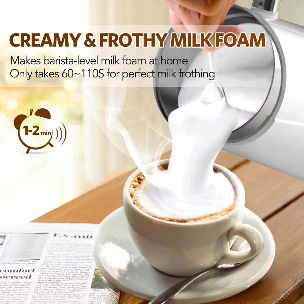 Black Hot Chocolate Automatic Hot & Cold Milk Heater and Warmer Electric Milk Frother & Steamer for Making Latte Silent Milk Coffee Frother 130ml/300ml Cappuccino Elemore Home Milk Frother