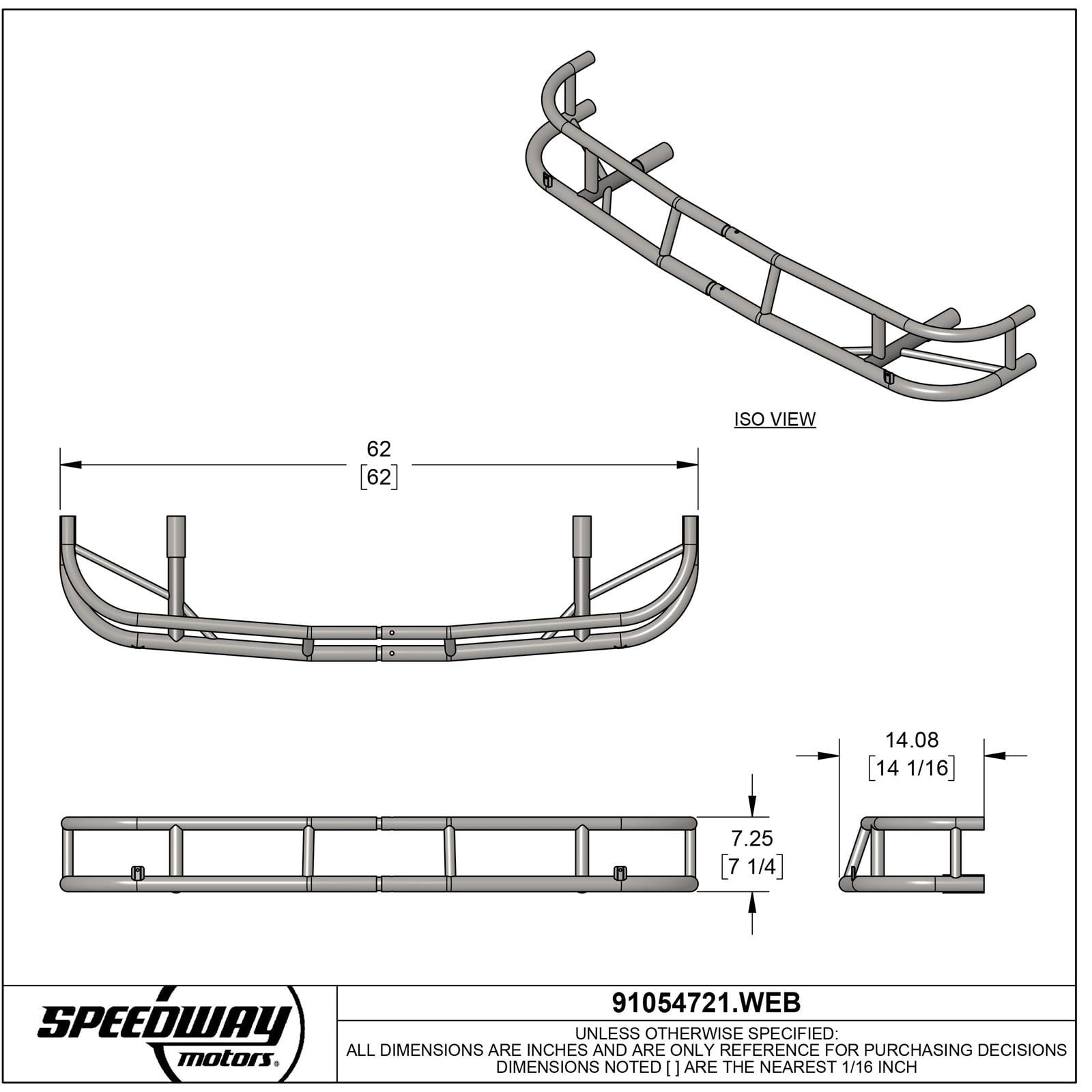 2-Piece Front Bumper for 1981-88 Monte Carlo, Circle Track Racing, High-Impact Steel, 1-1/2" Tube Diameter, Weldable or Bolt-Together Design, All-Steel Construction, Natural Finish