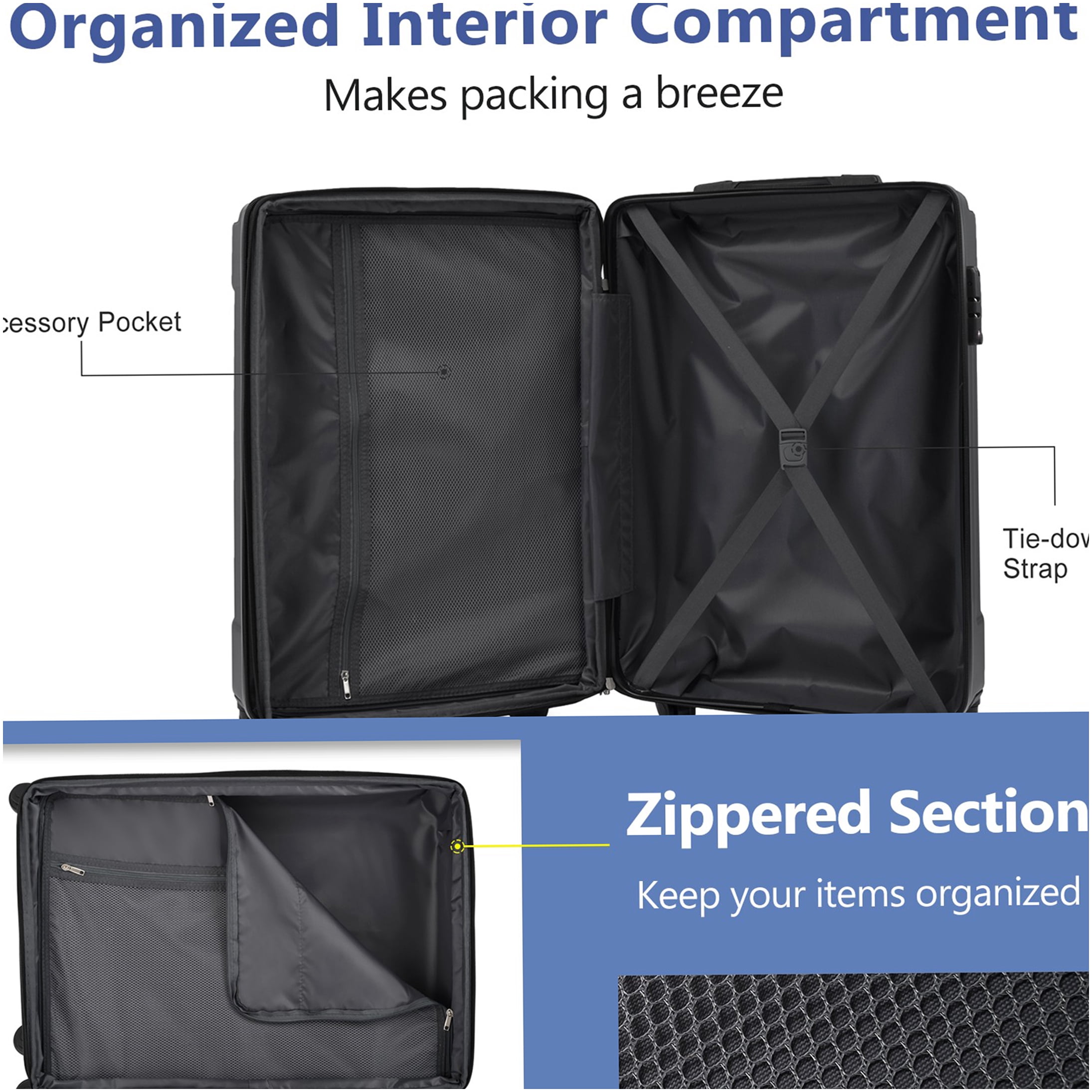 Sky Blue 28" Expandable Hardshell Checked Luggage with TSA Lock, Lightweight ABS Spinner Suitcase for Travel