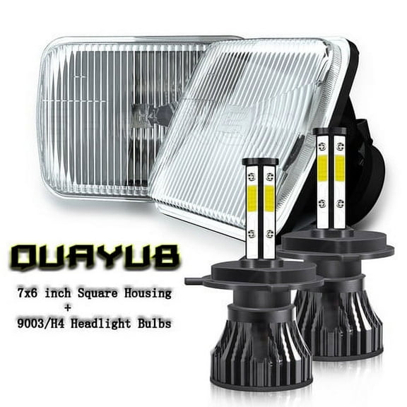 Pair H6054 7x6 Black LED Headlights for Ford F 150 F 250 Truck E-150 E-250 Van