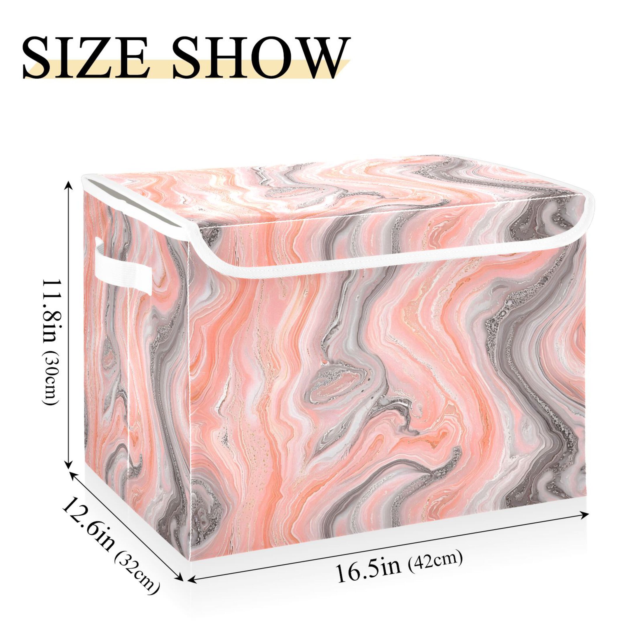 Ryvnso Marble Pink Large Lidded Foldable Storage Baskets Cubes Boxes Lids Bin for Home