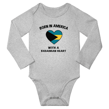 

Born in America With a Bahamian Heart Baby Long Sleeve Romper (Gray 18 Months)