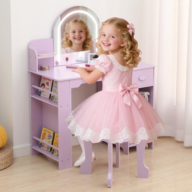 Para niños vanity set: 2-in-1 makeup set con lighted mirror y stool, suitable para ages 3 to 9