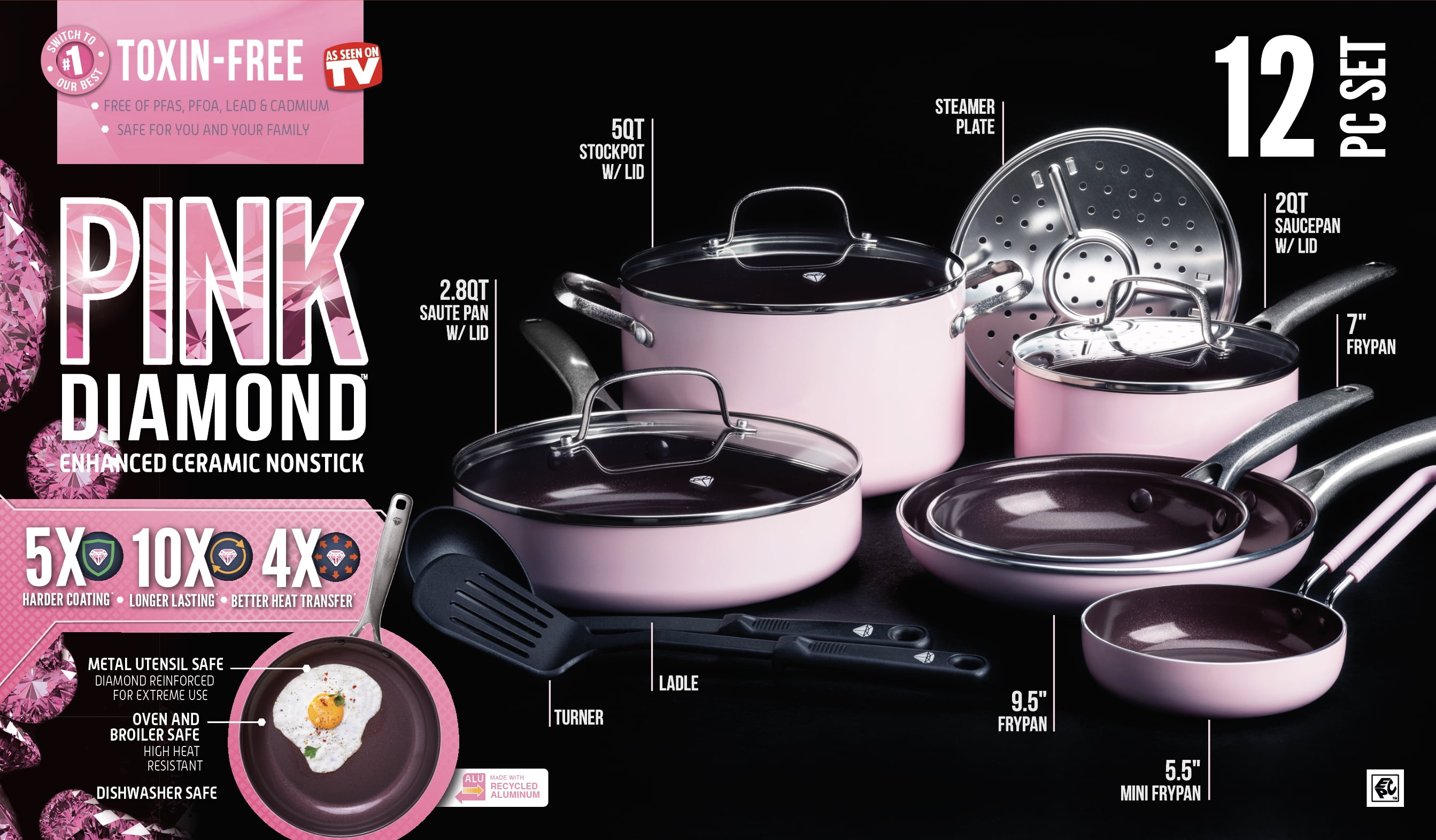 Blue Diamond Toxin-Free Ceramic and Dishwasher Safe Frying Pan, 10 inch, Pink