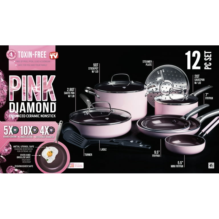 Blue Diamond Toxin-Free Ceramic and Dishwasher Safe 12-Piece Pots and Pans  Cookware Set, Pink