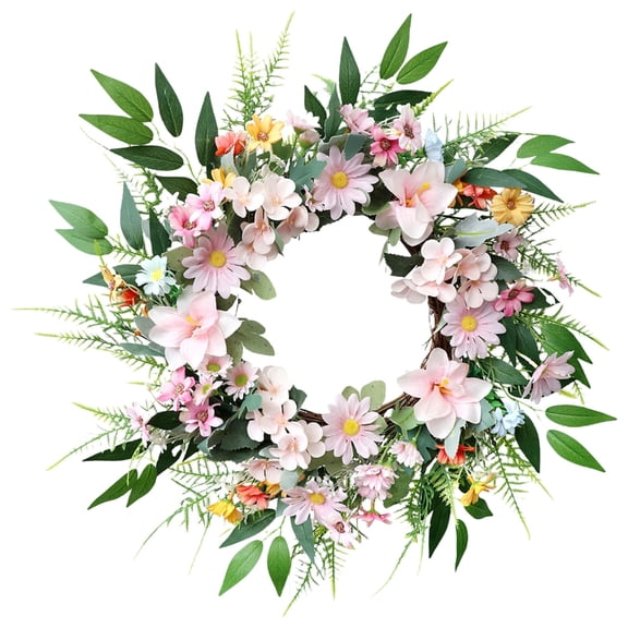 Decorative Door Wreath with Leaves 21.65Inch Spring Wreath for Front Door Window Hallway Garden Wedding Decoration