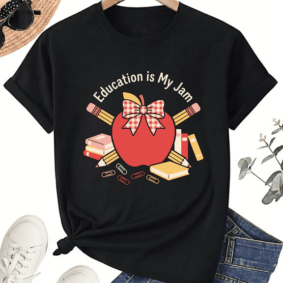 Education Is My Jam Teacher T-Shirt, 100% Cotton Unisex Crew Neck Short Sleeve