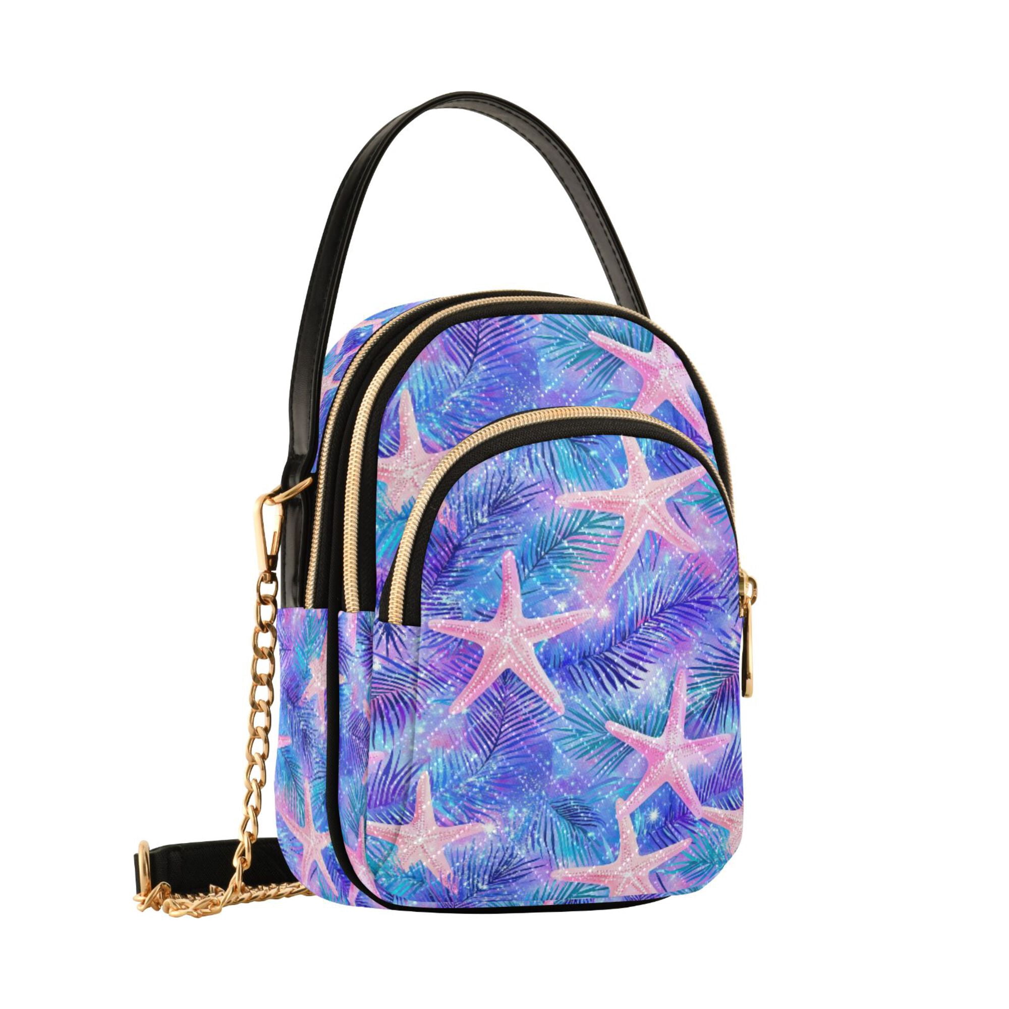 FORMRS Crossbody Bag for Women Quilted Travel Shoulder Cell Phone Purse with Chain Strap Handbag, Pink Starfish Pattern