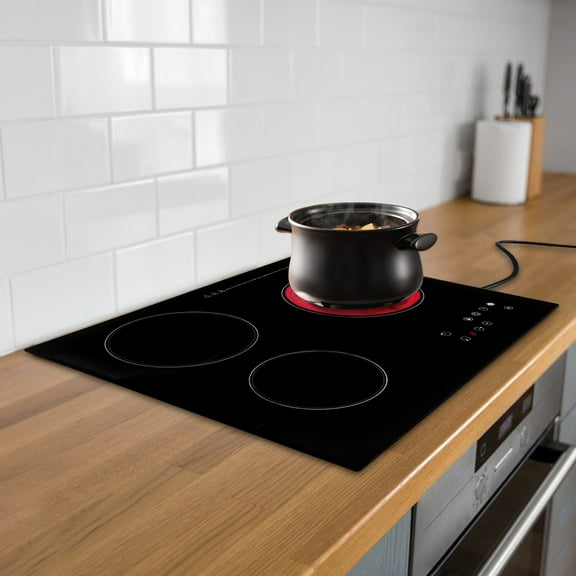 DENEST 24" 3-Burner Built-in Electric Cooktop Ceramic Stove Top Touch Timing 110V 2600W