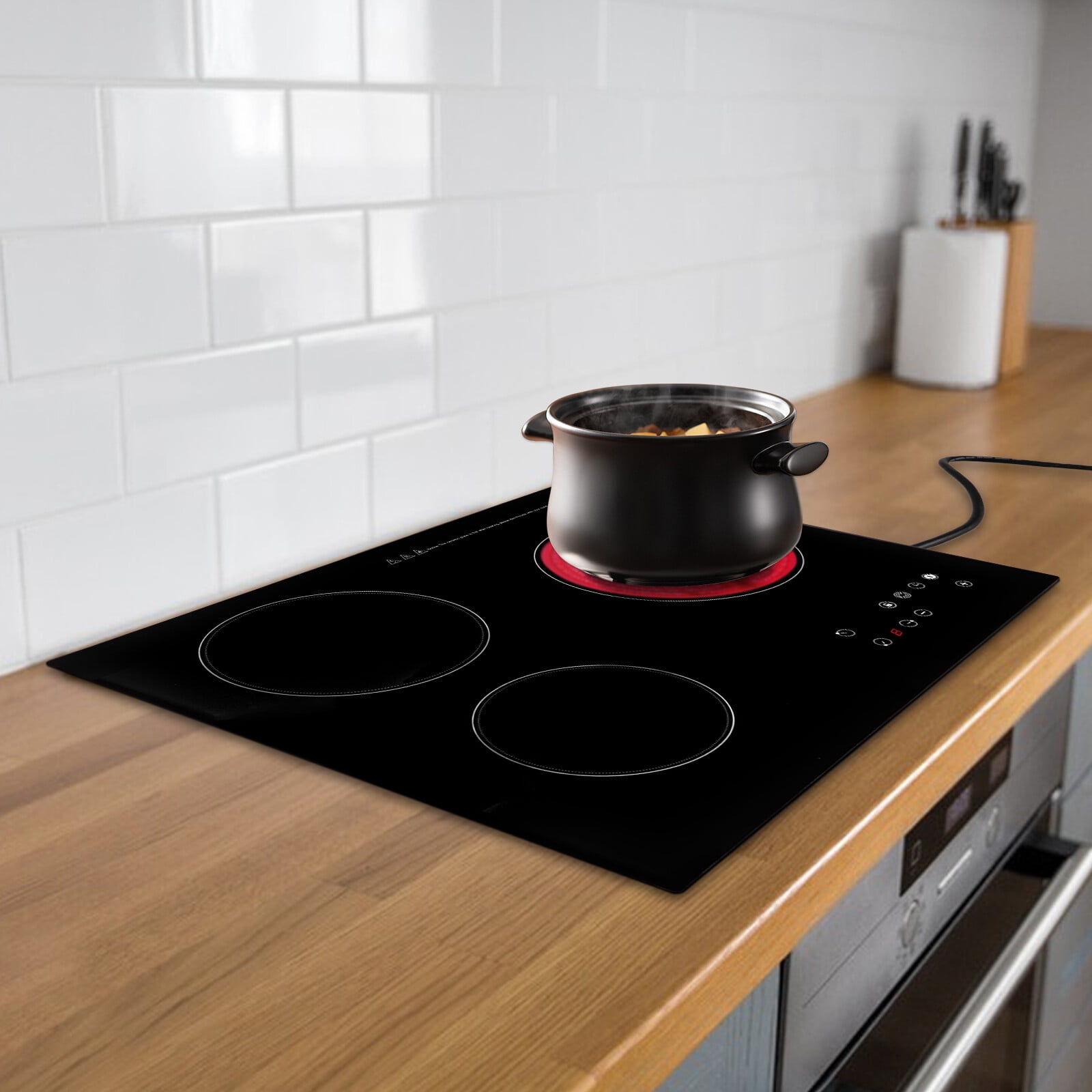 SENDERPICK 3 Burner Electric Cooktop 110v, 23 Inch Portable Stove Cooktop with LED Display, Child Safety Lock and Timer, 2600W 9 Power Level Electric Ceramic Built-in Stovetop, Hard Wire