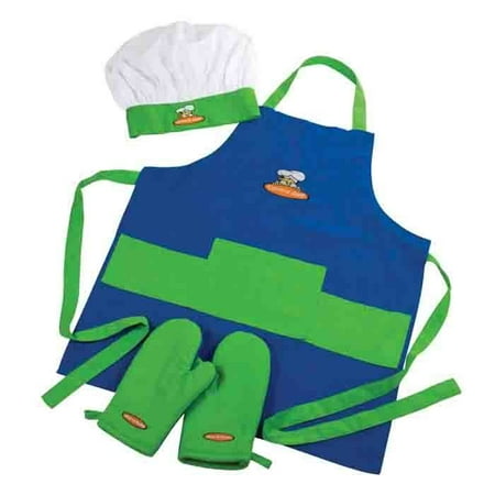 Curious Chef 4 Piece Child Chef Textile Set - Blue & Green