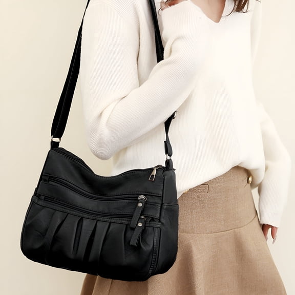 GASTROPOD 2026 New Purses for Women Soft Pu Leather Shoulder Bag Ladies Crossbody Purse and Handbags Lightweight Pocketbook Multi Pocket Shoulder Bag,Crossbody Handbags Waterproof Shoulder Bag,Black