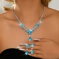thumbnail image 2 of AEXTO Elegant Aqua Blue Crystal Flower Jewelry Set for Women – V-Neck Teardrop Pendant Necklace & Matching Dangle Earrings – Sparkling Bridal Wedding Party Accessories, 2 of 7