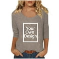 thumbnail image 5 of TYGHBN Women's Casual Solid Color Print Neck Low Cut 3/4 Sleeve T Shirt Top Active Loose Tops Women Polyester Long Sleeve Womens Casual Work Tops Athletic Wear Women Womens Solid Tees Casual Short, 5 of 6