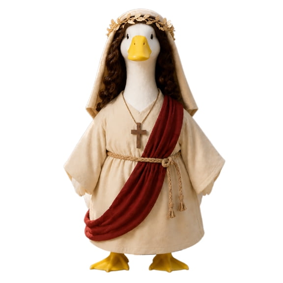 Jesus Goose Outfits for Porch,Garden Goose Custom with Wheat Ear Headpiece and Cross pendant,Yard Lawn Outdoor Garden Patio Decor,Fall Decorations