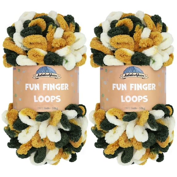 JubileeYarn Fun Finger Loops Yarn - Jumbo Polyester - Team Spirit Colors - 100g/Skein - Green Gold White - 2 Skeins