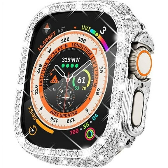 lulufa 49mm Case Compatible with Apple Watch Ultra Case, Bling Case with Over 400 Crystal Diamonds Protective Cover Bumper Compatible for Apple Watch Ultra (49mm, Silver)