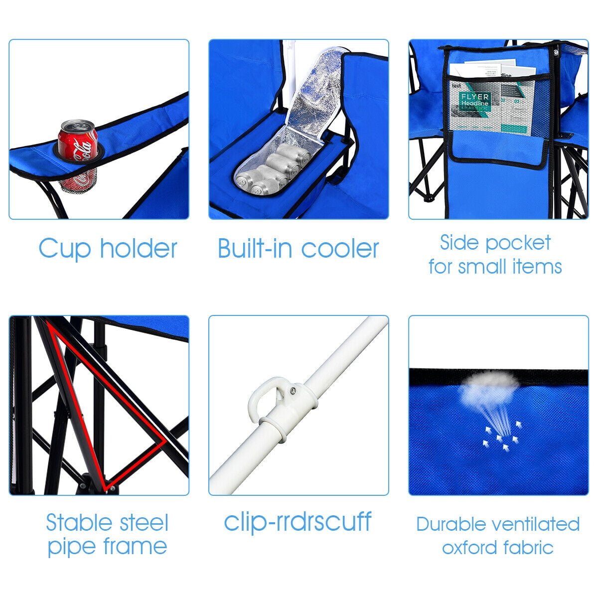 Costway Portable Camping Folding Picnic Double Chair W/Umbrella Table Cooler Beach Camping Chair