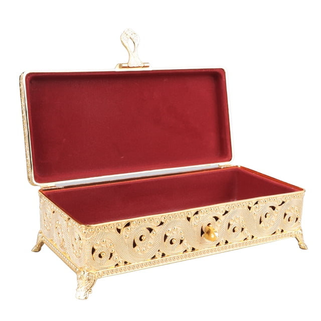 Caja De Baratijas Vintage Patrón Exquisito Gran Capacidad Velvet Suave Dentro De La Joya De Protección Contra El Polvo Para Mujeres Pendientes De Collar Para Hombres Anillos De