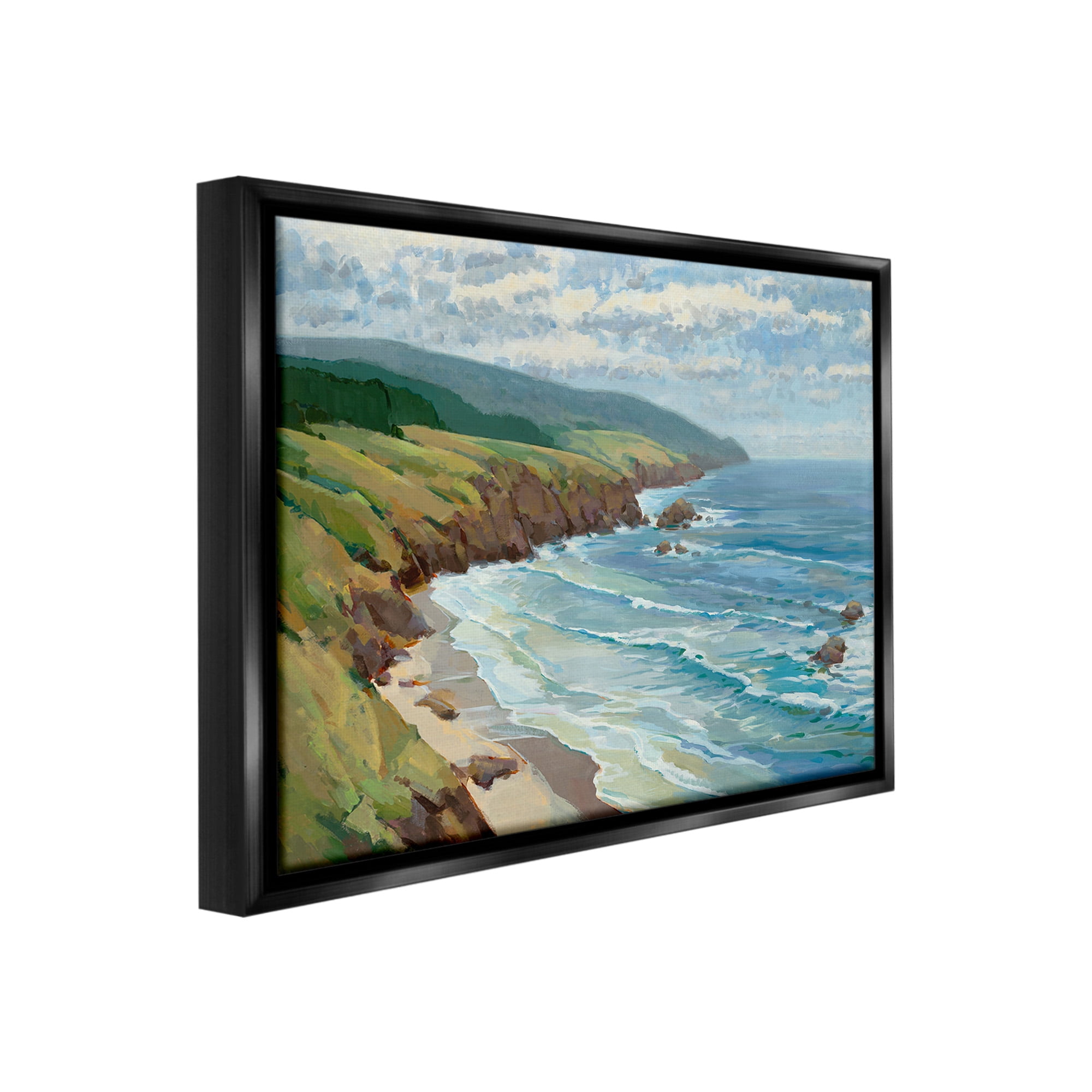 Stupell Industries Overlooking Beach Cliffs Landscape Painting Black Floater Framed Canvas Art Print Wall Art, 21 x 17
