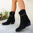 thumbnail image 2 of Xfvqtps Womens Fashion Boots Winter Pointed Toe Tassel Ankle Booties Chunky Heel Side Zipper Comfortable Western Boots for Casual Outdoor Black, 2 of 9