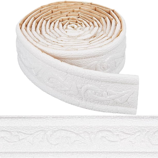 Moldura de espuma autoadhesiva de 90 x 1,8 pulgadas, color blanco, para zócalo, papel tapiz de espejo de espuma flexible, borde adhesivo, líneas de borde de pared 3D, base