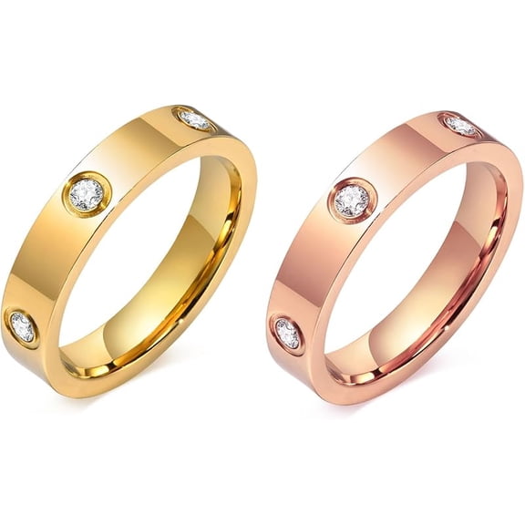 Gold Rings for Women, 18K Gold Plated Stainless Steel Cubic Zirconia Friendship Band Wedding Party Trendy Jewelry Gift Non-Tarnish,Christmas Birthday Gifts for Her Girlfriend