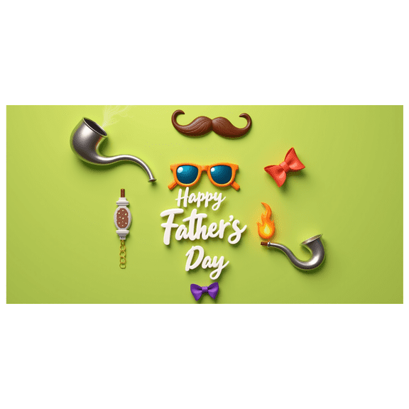 Decorative Design Happy Father's Day Banner Stylish Accessories Green Background for Father's Day Celebration Home Decoration Gift Display