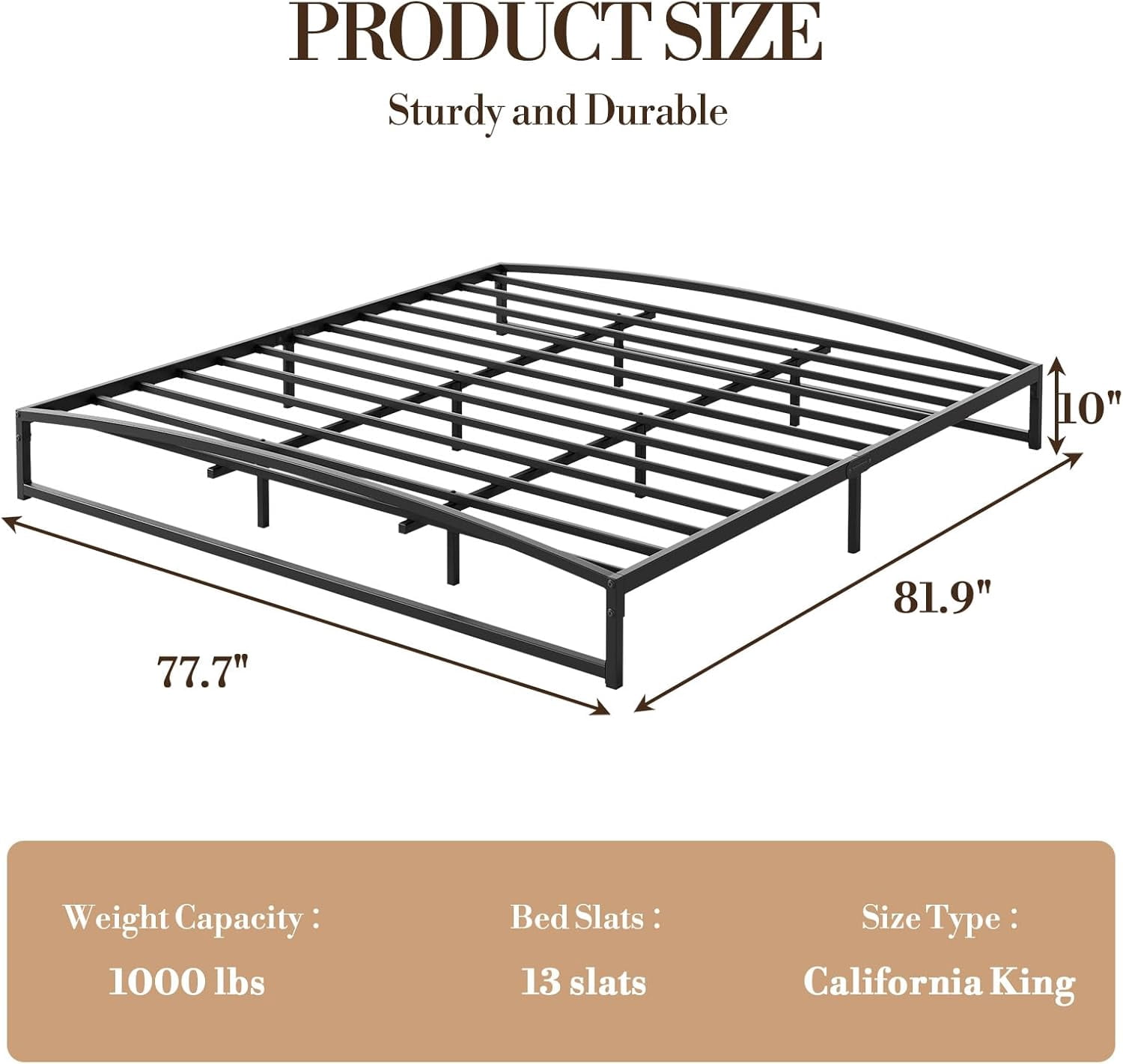 King Size Metal Bed Frame,Platform King Bed Frame with Arch Design,10 Inch Heavy Duty Strong Support Slats,Sturdy Mattress Foundation,Easy Assembly,No Box Spring Needed，Black