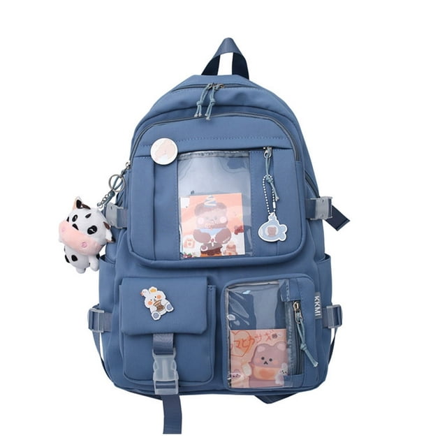 AMERTEER Women Preppy Style Patchwork Clear Backapck Student Large Rucksack (Purple)