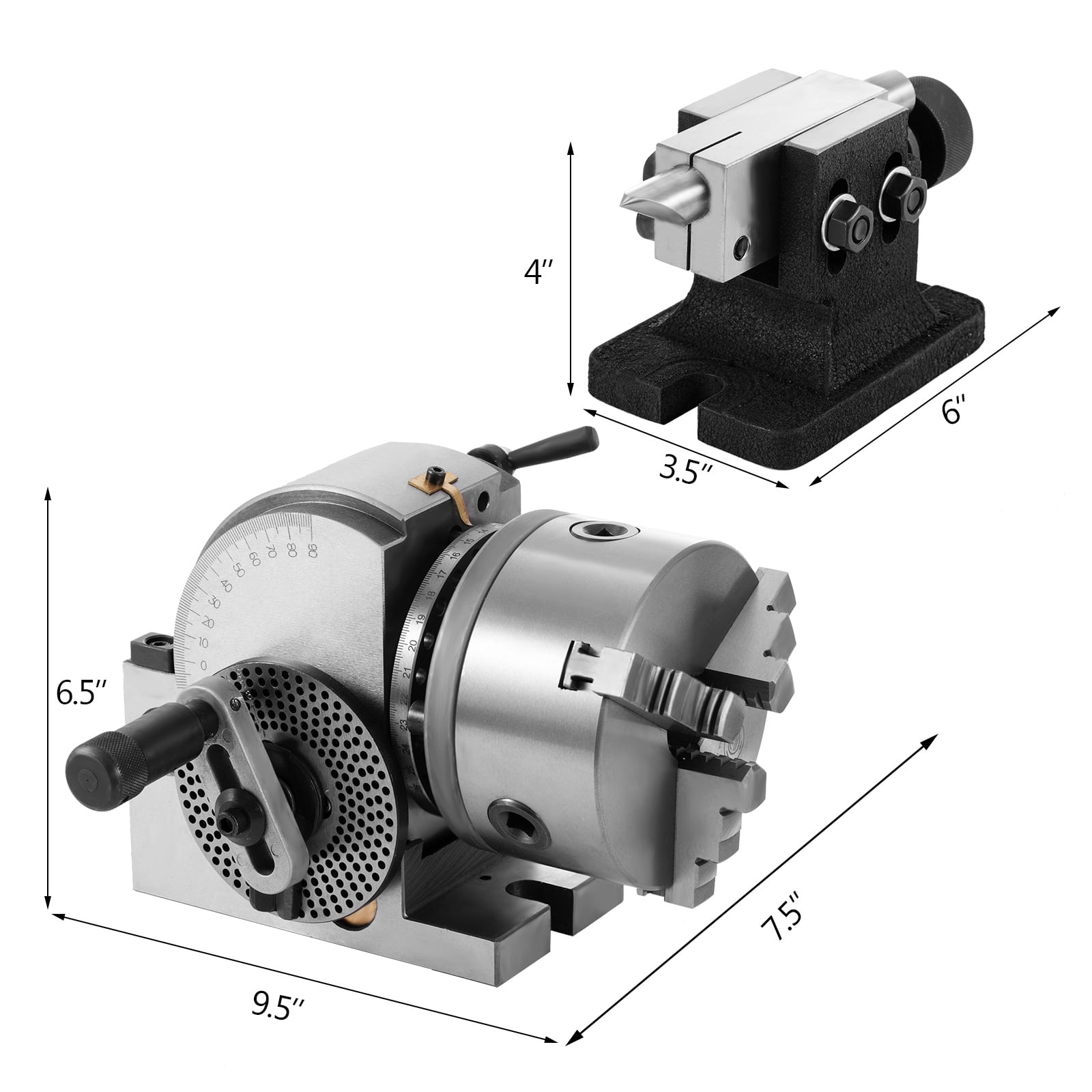 VEVORbrand Dividing Head BS-0 5Inch 3 Jaw Chuck Dividing Head Set Precision  Semi Universal Dividing Head for Milling Machine Rotary Table Tailstock