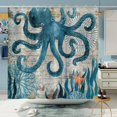 thumbnail image 1 of Octopus Shower Curtain Ocean Starfish Seaweed Waterproof Polyester Fabric Bathroom Curtain for Bathtub Home Hotel Decor with 12 Hooks 72x72 Inches, 1 of 6