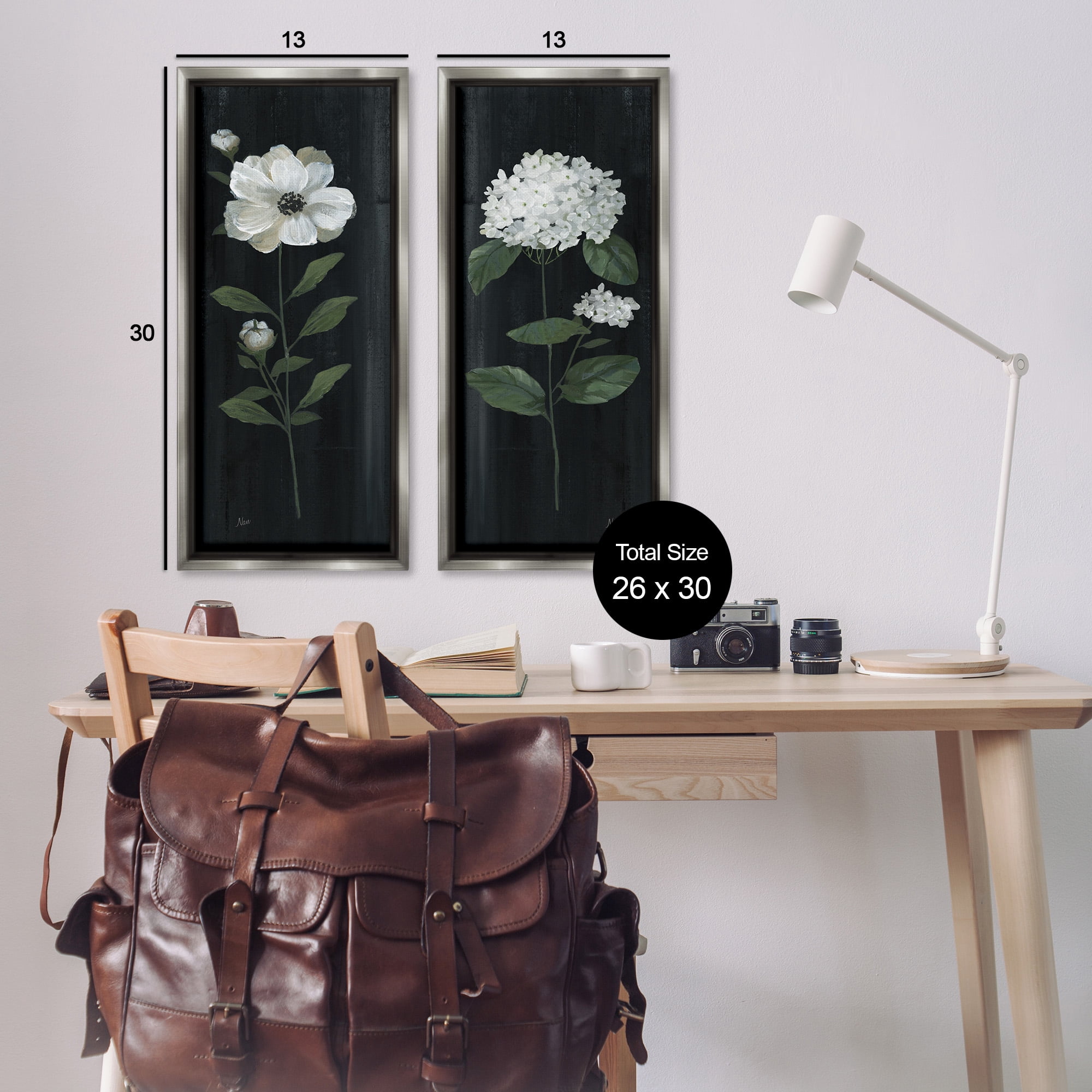 Stupell Industries Delicate White Flower Sprigs Botanical & Floral Painting Gray Floater Framed Canvas Art Print Wall Art, 15 x 31, Set of 2