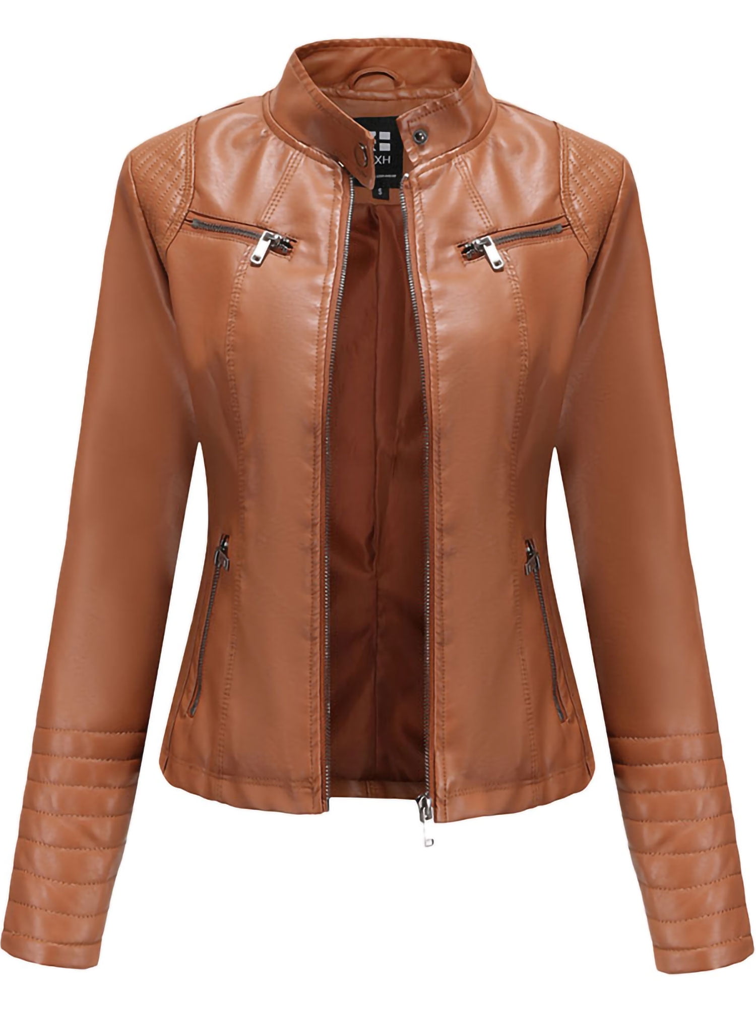 Womens punk Pu Leather Motorcycle Biker Jacket Slim Fit Coat zip Short jackets 