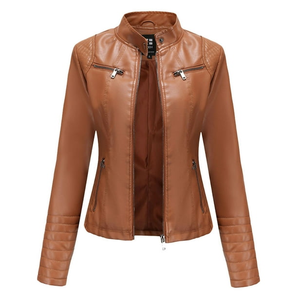 Women's Faux Leather Moto Biker Short Coat Jacket Casual Slim Soft
