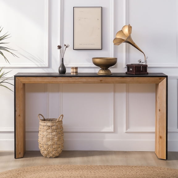 Nmkwnr 59" Rectangle Wood Console Table Entryway Table Sofa Table for Living Room, Office, Black Brown
