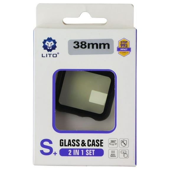 LITO S  Glass and Case 2 in 1 Set for Apple Watch Series 3/2/1 (38mm) - Carbon