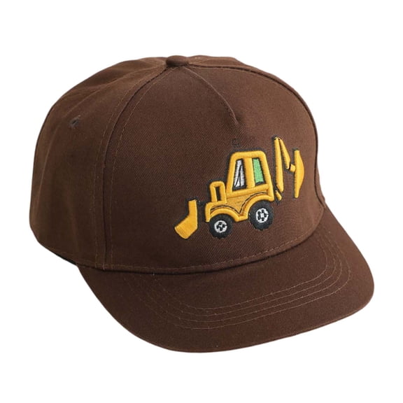 REDARER Kids Excavator Flat Brim Cap, Cotton Baseball Hat with Yellow Construction Truck Embroidery,2-8 Years