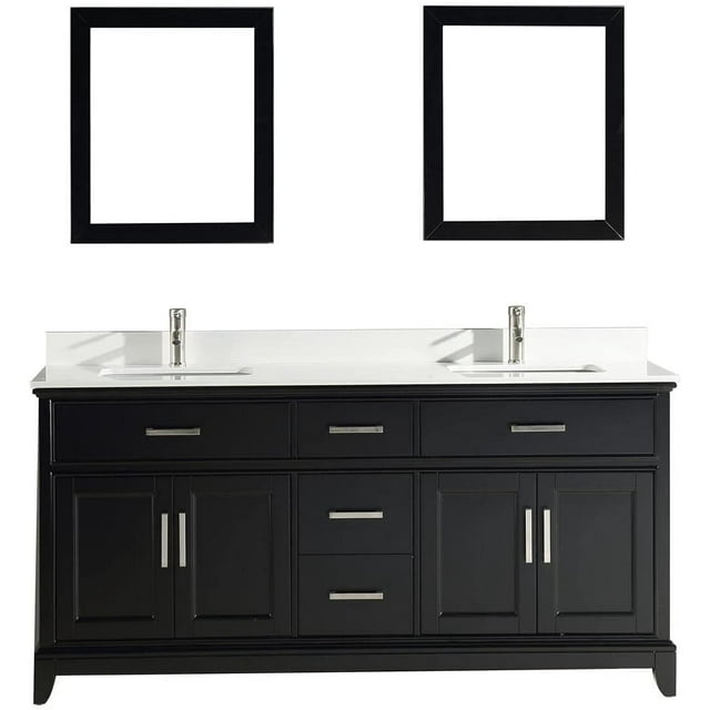 Vanity Art 72" Double Sink Bathroom Vanity Set with Engineered Marble Top and Two Free Mirrors