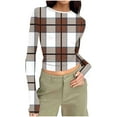 thumbnail image 3 of Danhjin Womens Long Sleeve Tops Round Neck Skinny Stretch Shirts Plaid Print Causal Soft Blouse Fall Fashion, 3 of 7